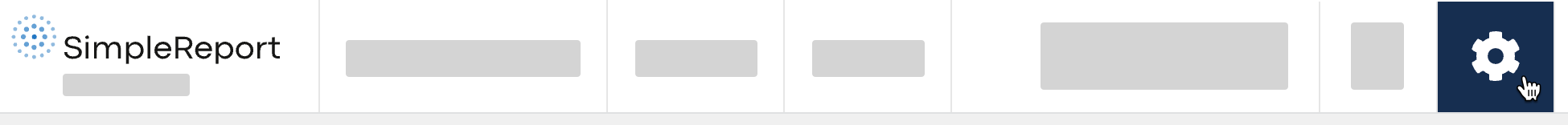 SimpleReport’s top navigation, with the gear icon on the far right side selected